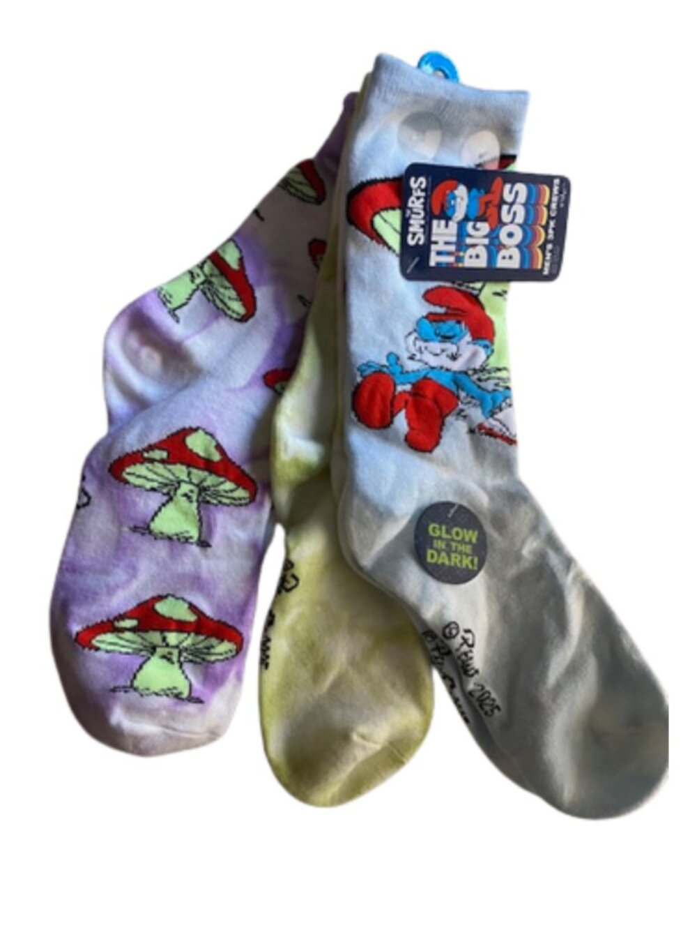 The SMURFS The Big Boss, Glow In The Dark Socks, 3 Pair Pack Men's Crew Socks